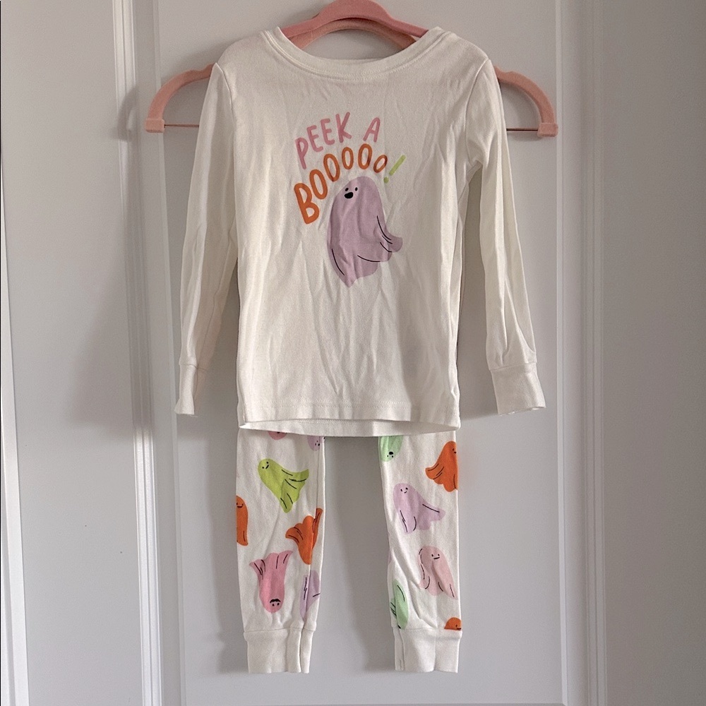 Old Navy Kids Halloween Pajama Set - White with Colorful Ghosts - Size 4T